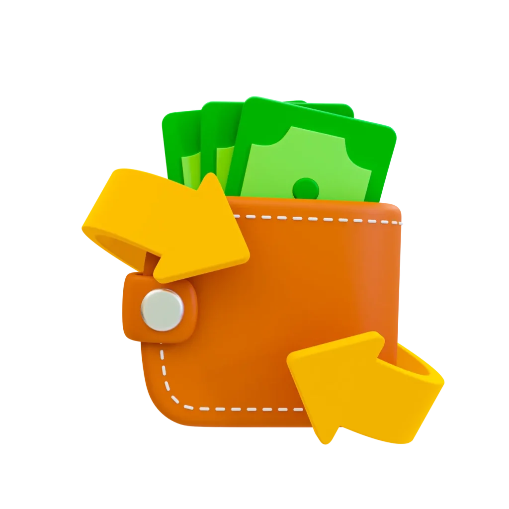 A Wallet With A Banknote And Arrow. 3d Illustration.