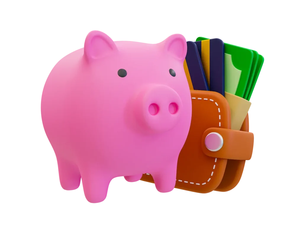Piggy Bank With A Wallet. 3d Illustration.