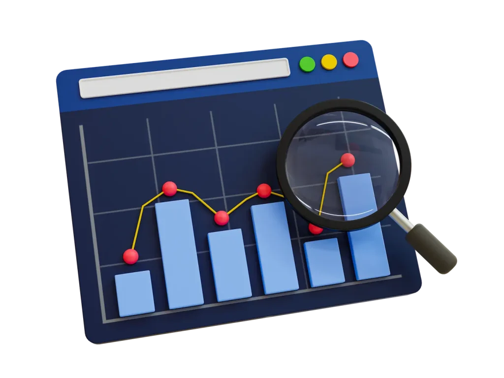 Web Browser With Statistic Graph And Magnifying Glass. 3d Illustration (1)